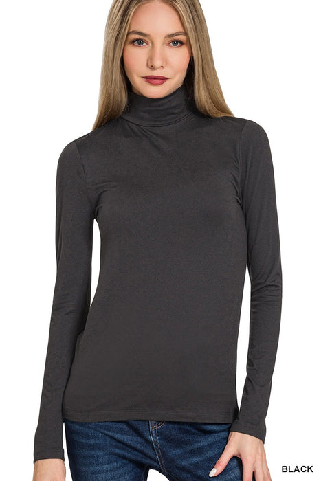 Black Premium Microfiber Mock Neck Top