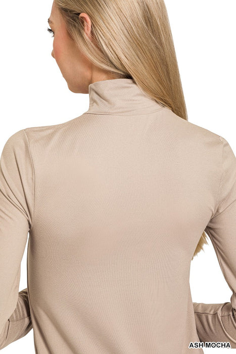 Sand Beige Premium Microfiber Mock Neck Top