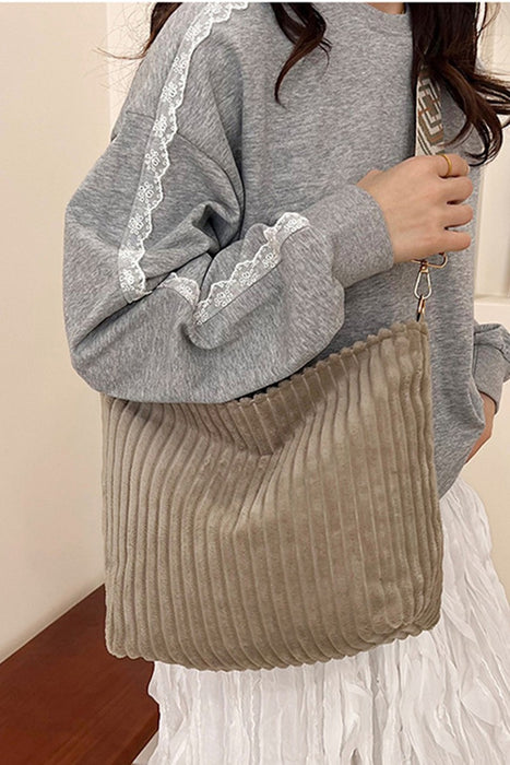 Mocha Corduroy Tote Bag With Guitar Shoulder Strap