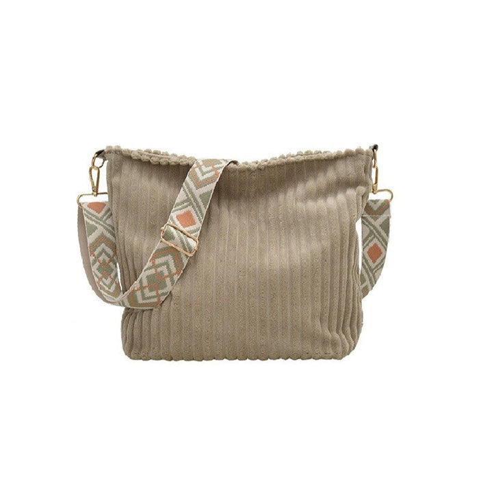 Mocha Corduroy Tote Bag With Guitar Shoulder Strap