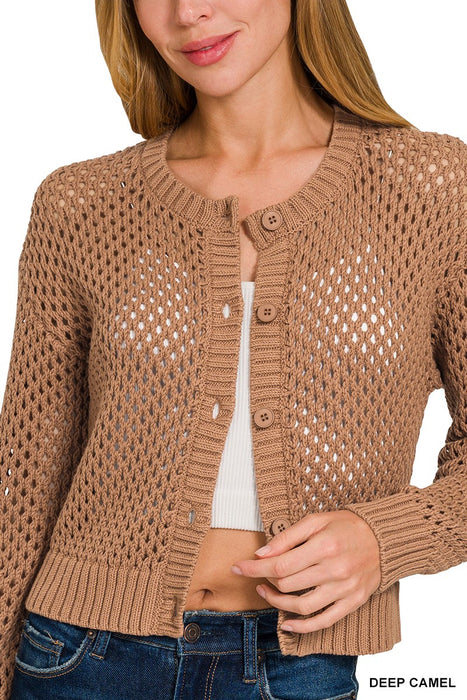 Camel Crochet Cardigan Sweater