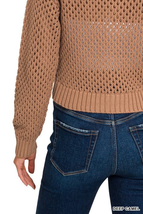 Camel Crochet Cardigan Sweater