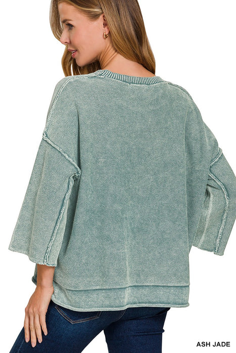 Black Washed 3/4 Sleeve Boxy Sweater