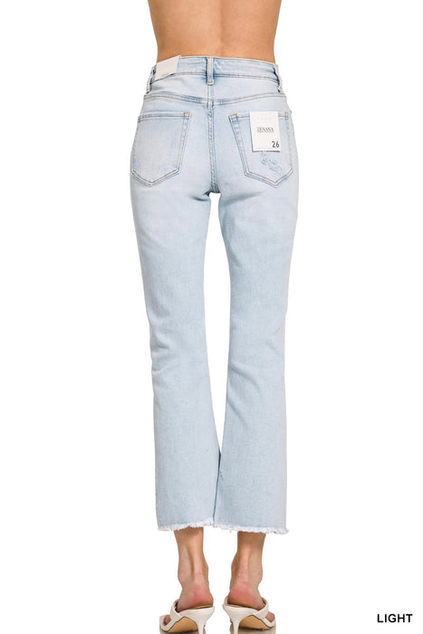 Zenana High Rise Straight Cropped Light Denim Jeans