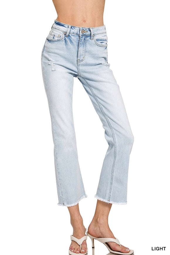 Zenana High Rise Straight Cropped Light Denim Jeans