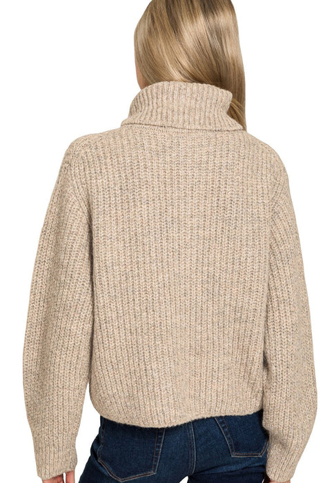 Black High Neck Full Zip Sweater