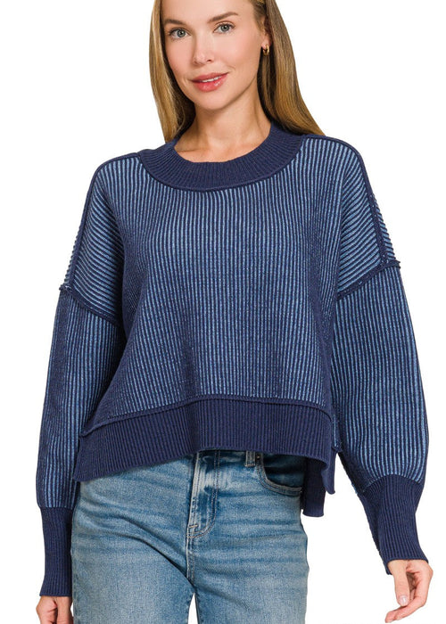 Navy Blue Exposed Seam Two Tone Sweater