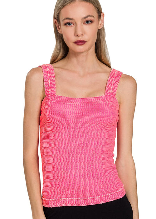 Fuchsia/Coral Seamless Winkle Stone Washed Tank Top