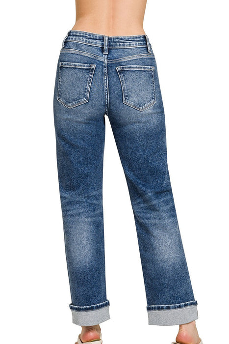 Cuffed Straight Denim Pants Jeans