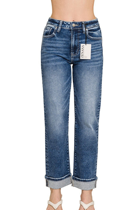 Cuffed Straight Denim Pants Jeans
