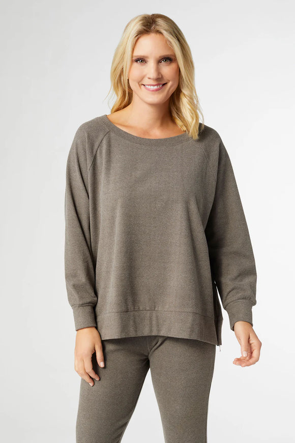 Weekend Brushed Side Zip Raglan Sleeve Top - Spruce