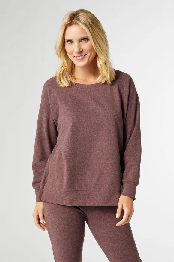 Weekend Brushed Side Zip Raglan Sleeve Top - Wine