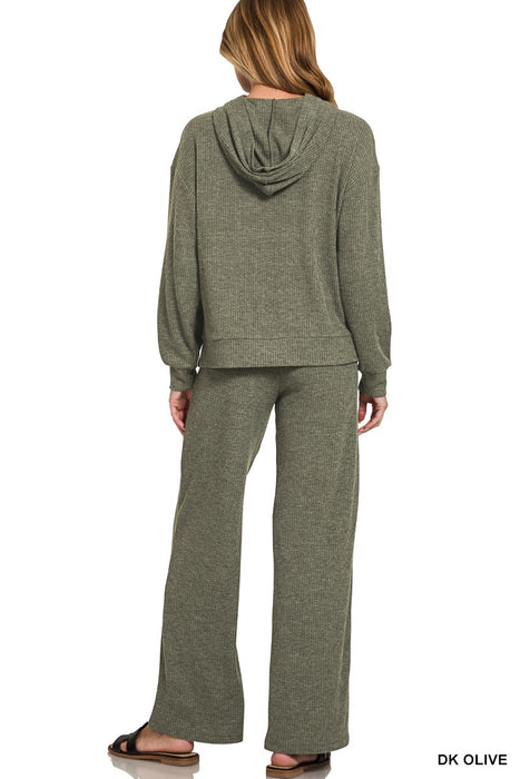 Dark Olive Ribbed Hoodie Pullover