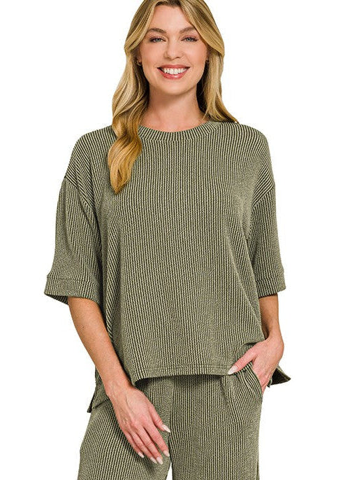 Dark Olive Raised Rib Short Sleeve Tee