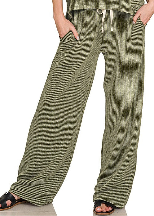 Dark Olive Raised Rib Pants