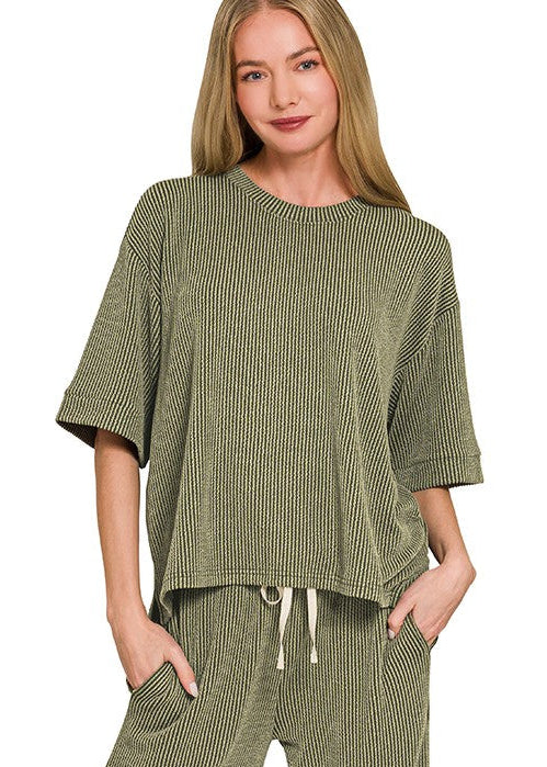 Dark Olive Raised Rib Short Sleeve Tee