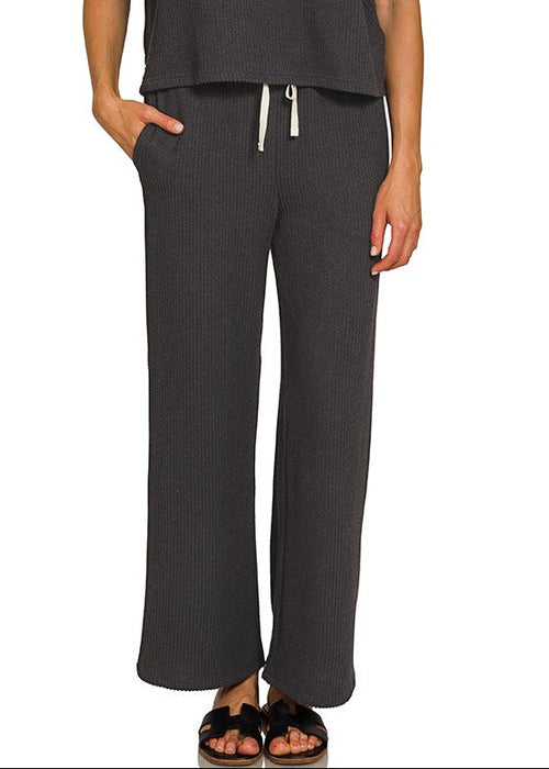 Black Raised Rib Pants