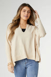 Rila Fine Gauge V-Neck Sweater with Side Slit - Taupe XXL