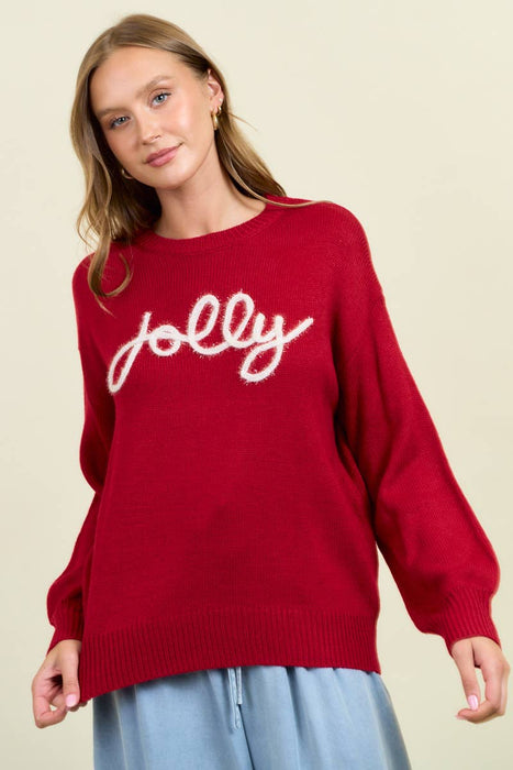 Red Jolly Metallic Embroidered Sweater