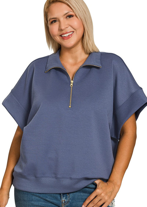 PLUS Blue Scuba High Neck Short Sleeve Pullover