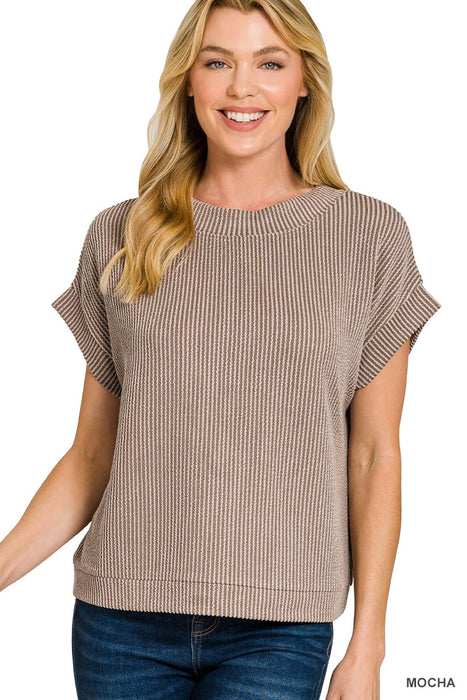 Mocha Raised Rib Cap Sleeve Top