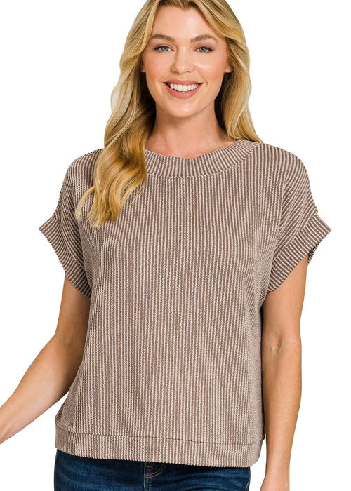 Mocha Raised Rib Cap Sleeve Top