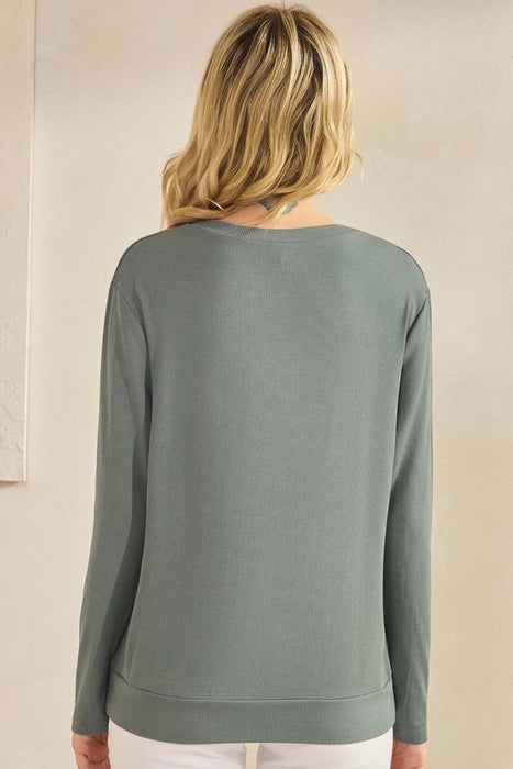 Smokey Olive Pure Comfort Loose Fit Ribbed Long Sleeve Top