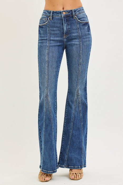 Tummy Control High Rise Flare Front Seam Detail