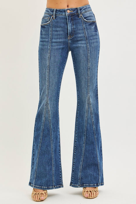 Tummy Control High Rise Flare Front Seam Detail