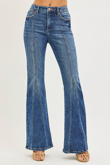 Tummy Control High Rise Flare Front Seam Detail