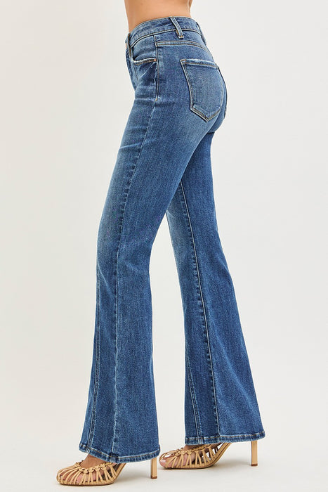 Tummy Control High Rise Flare Front Seam Detail