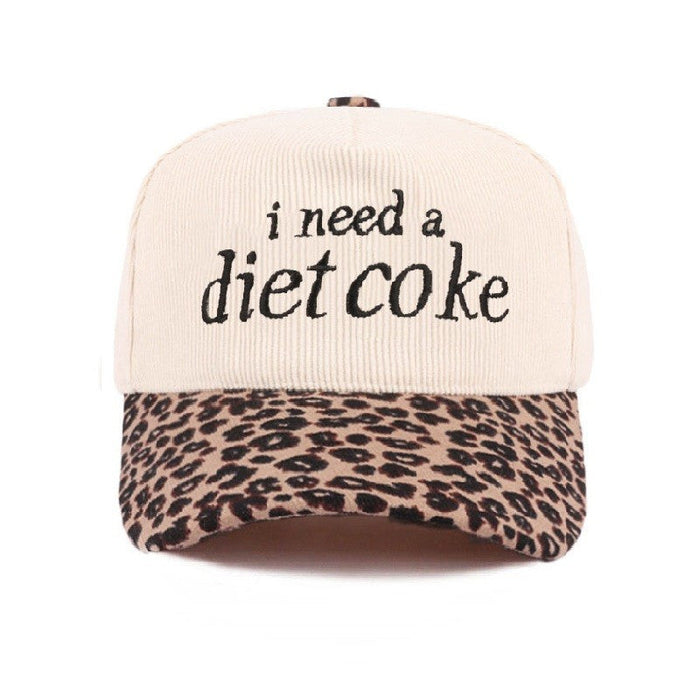 I Need A Diet Coke Two-tone Leopard Corduroy Cap Hat