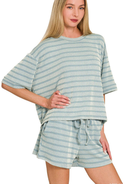 Green Raised Rib Striped SHORTS