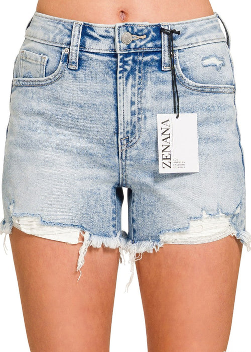 Distressed Hem Denim Shorts