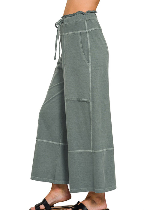 Ash Jade Terry Washed Exposed Seam Wide Leg Pants