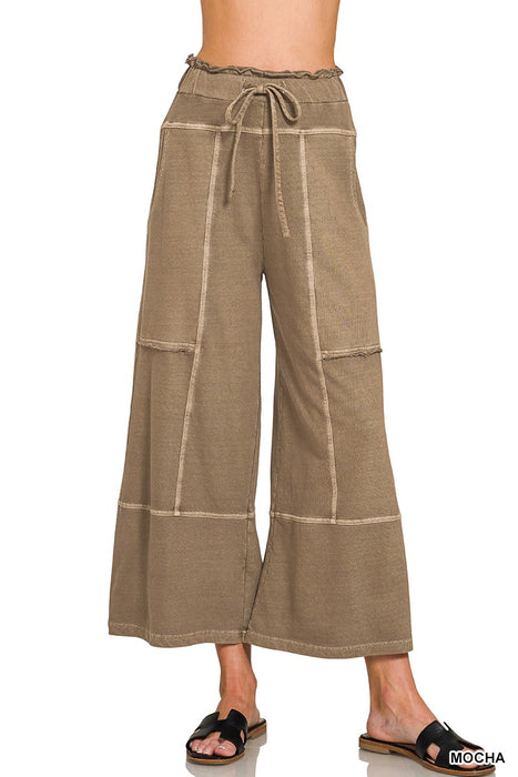 Ash Mocha Terry Washed Exposed Seam Wide Leg Pants