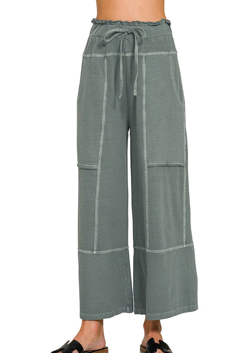 Ash Jade Terry Washed Exposed Seam Wide Leg Pants