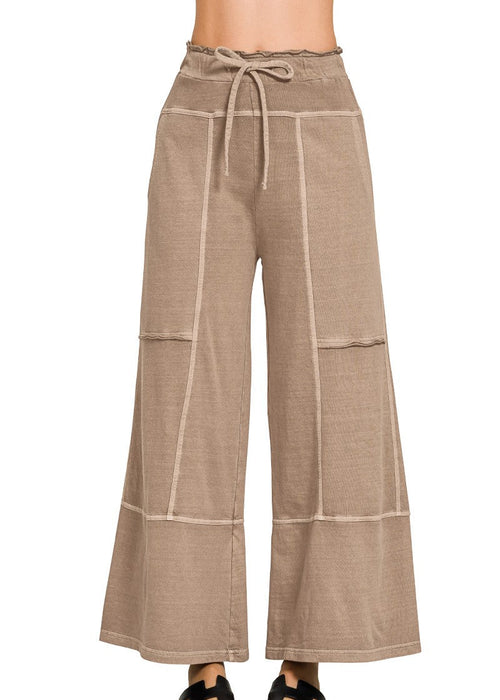 Cocoa Terry Washed Exposed Seam Wide Leg Pants