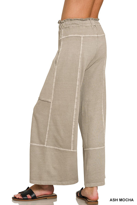 Ash Mocha Terry Washed Exposed Seam Wide Leg Pants