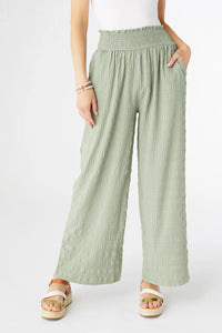 Lillian Flowy Textured Pant with Cinched Waist - Sage