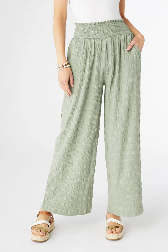 Lillian Flowy Textured Pant with Cinched Waist - Sage