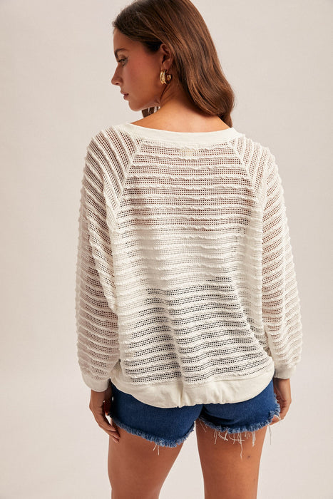 Raglan Sleeve Waist String Detail Textured Top