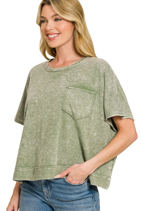 Light Olive Halo Washed Oversized Top