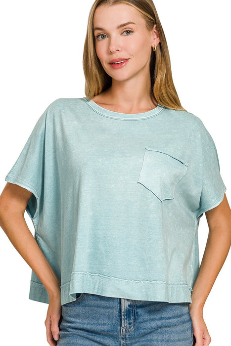 Dusty Teal Halo Washed Oversized Top