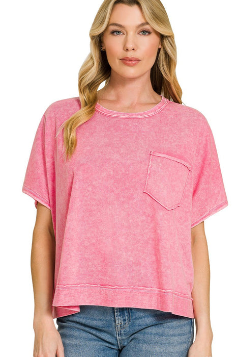 Hot Pink Halo Washed Oversized Top