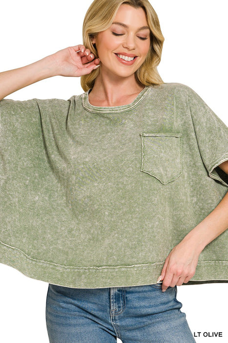 Light Olive Halo Washed Oversized Top