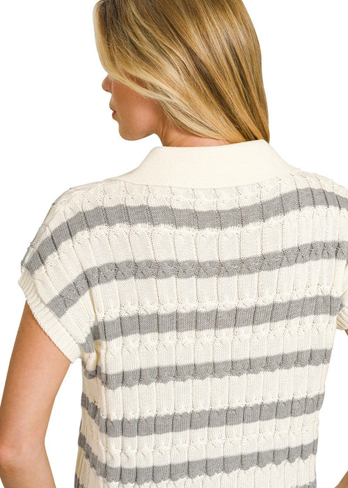 Black Stripe Textured Collared Sweater Vest