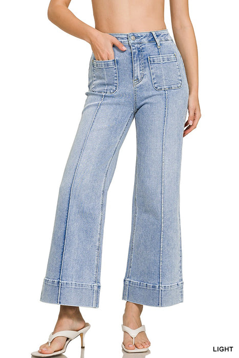 Utility Pocket Pintucked Denim Pants