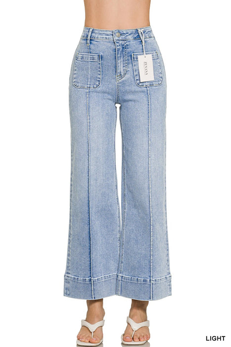 Utility Pocket Pintucked Denim Pants