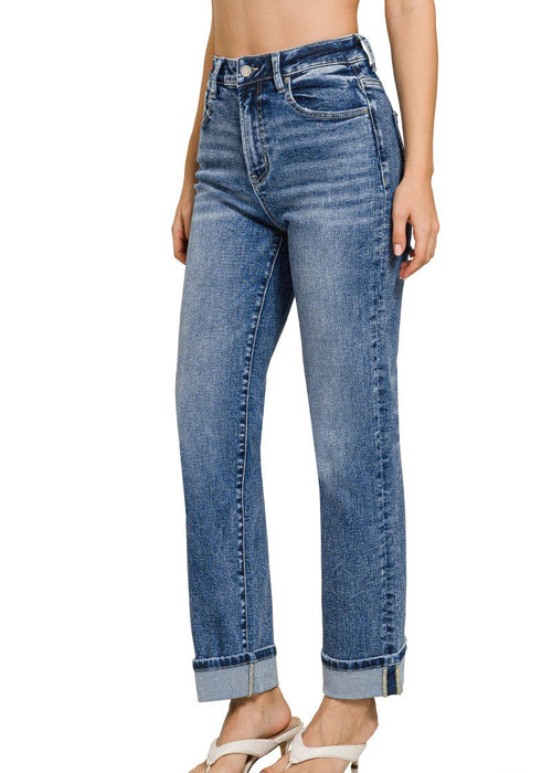Zenana Cuffed Straight Denim Pants